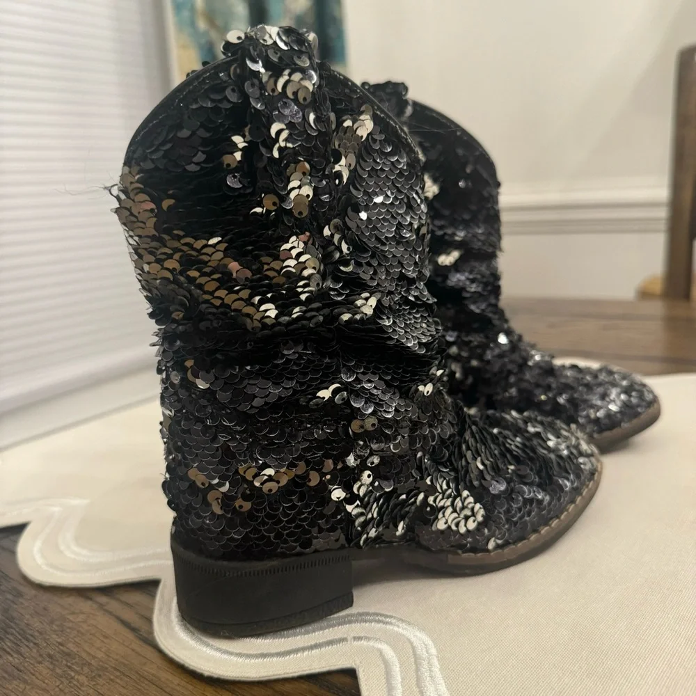 Laredo Black Sequin Square Toe Boots Cowgirl Horse Riding Rodeo Sz 10